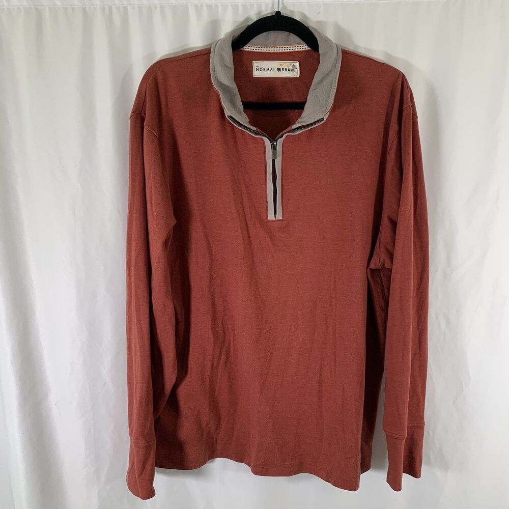 Normal Brand Sweater Men's XL Red 1/4 Zip Collared Long Sleeve Pullover Cotton